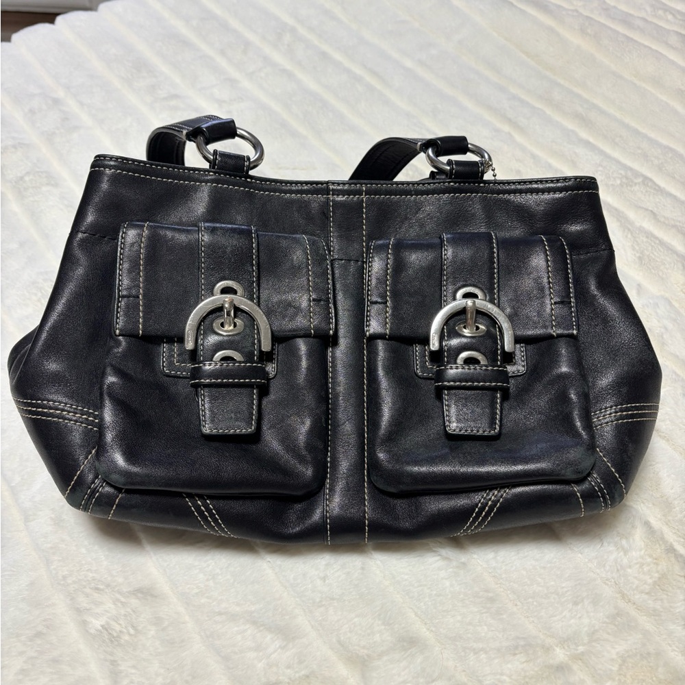 Coach Black Leather Bag with Silver Hardware